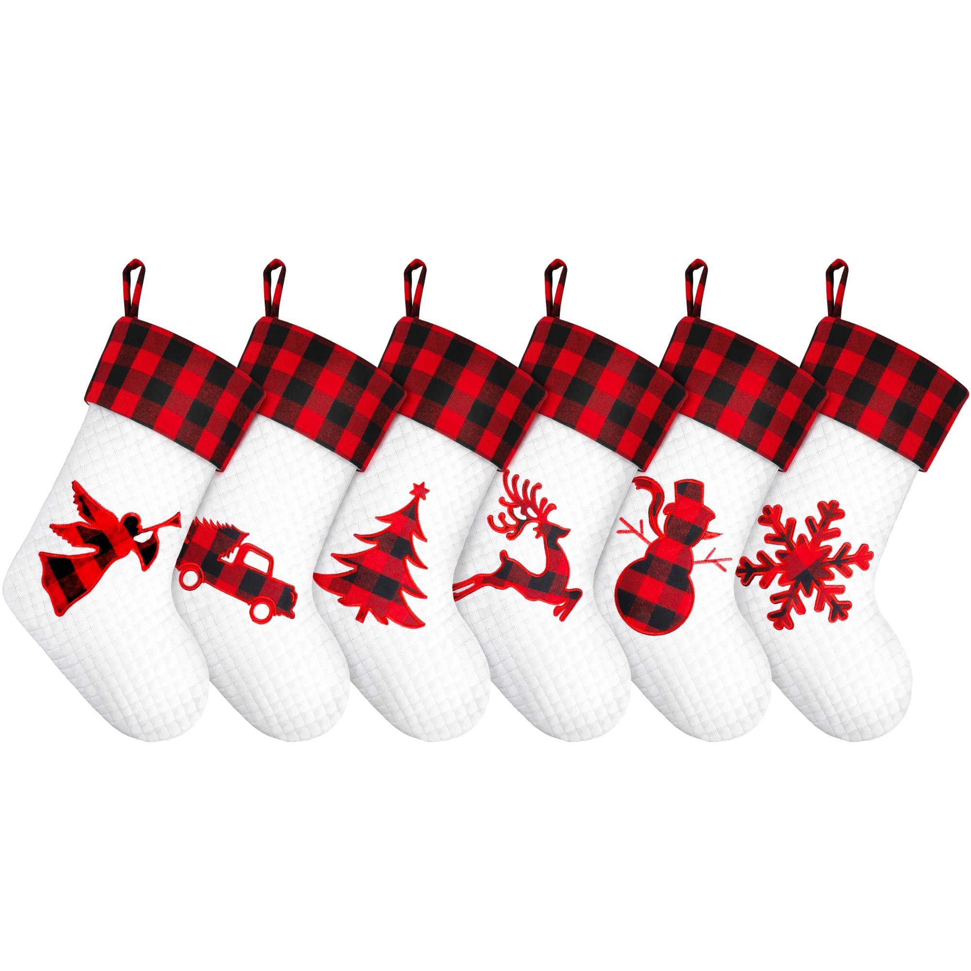 Chaussettes de Noël Fovths à carreaux rouge et noir à suspendre pour cadeaux