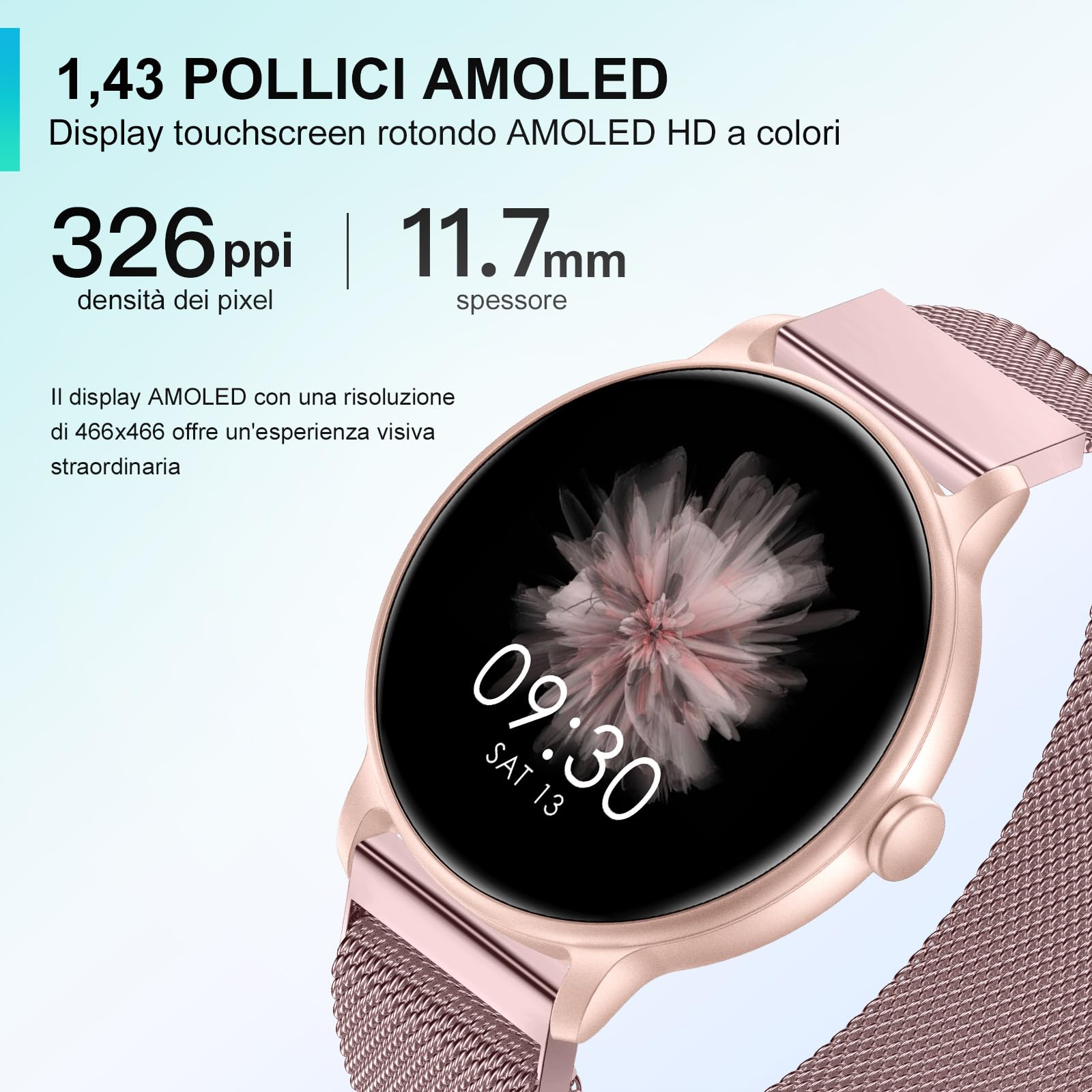 AcclaFit Smartwatch Uomo Donna con Chiamate Bluetooth, Orologio Fitness Rotondo da 1,38" con 147+ Modalità Sportive, Cardiofrequenzimetro, Sonno, IP68 Impermeabile, Compatibile con Android iOS