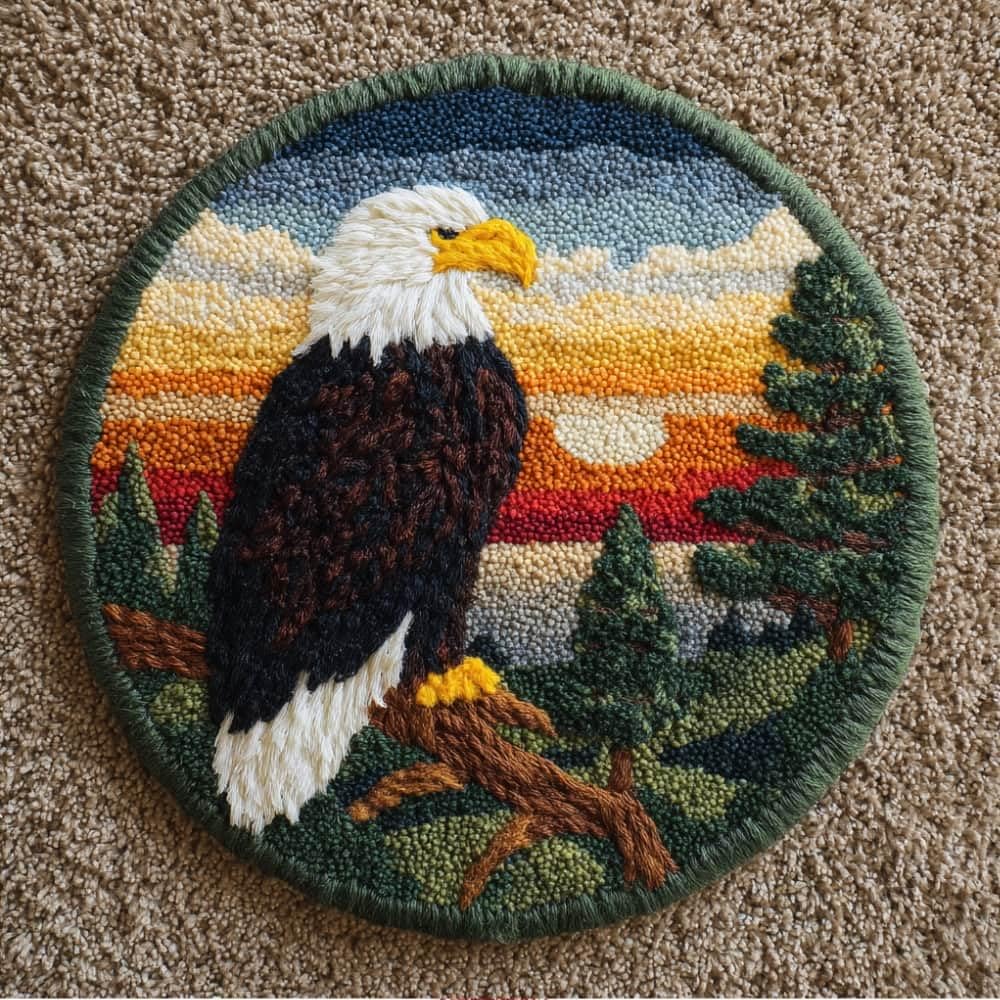 Round Latch Hook Rug Kits Eagle For Adults And Starter 50*50Cm