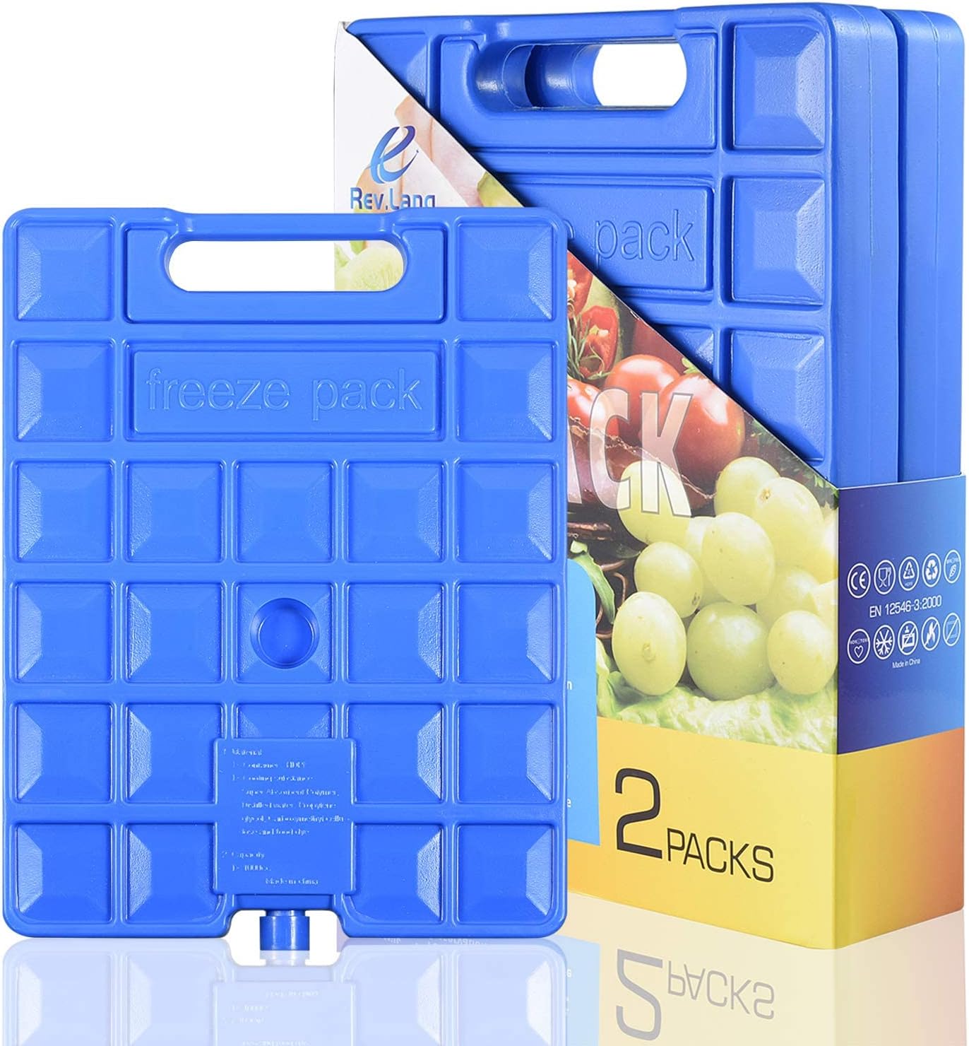 REV. LANG Large Freezer Cold Ice Pack Block Ice Chest, Reusable Long Lasting Quick Freezes with A Handle, for Coolers Lunch Box/Bag(1000g Set of 2)