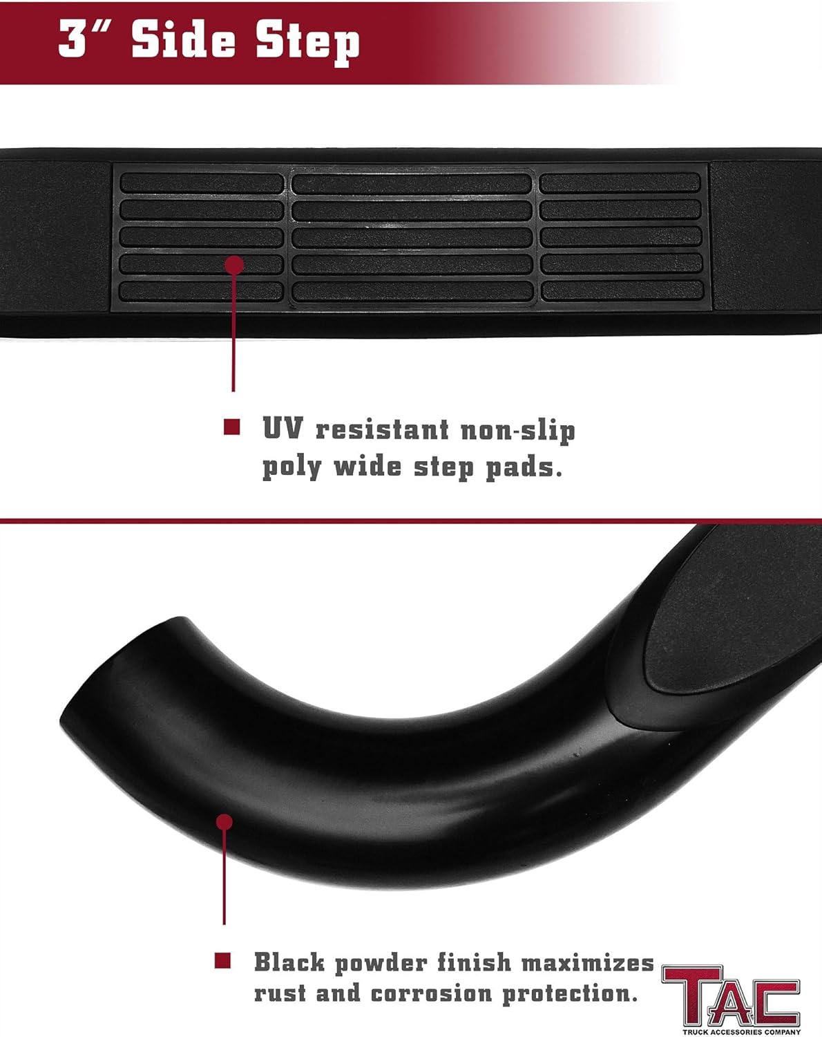 TAC Side Steps fit 2000-2004 Dodge Dakota Quad Cab Pickup Truck 3 inches Black Side Bars Nerf Bars Step Rails Running Boards Off Road Exterior Accessories (2 Pieces Running Boards)