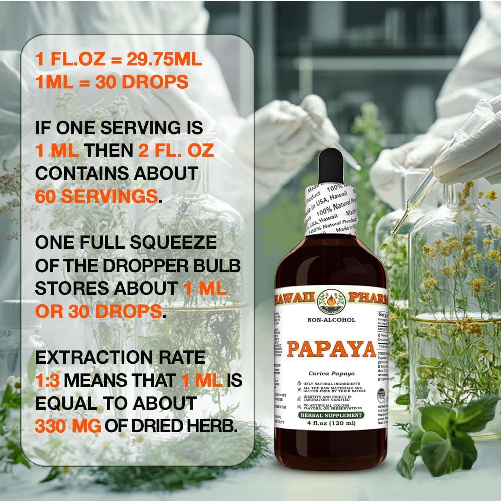 Papaya Leaf (Carica Papaya) Dry Leaf Glycerite, All Natural, Vegan, Lab Tested Alcohol-Free Liquid Extract - 32 fl.oz
