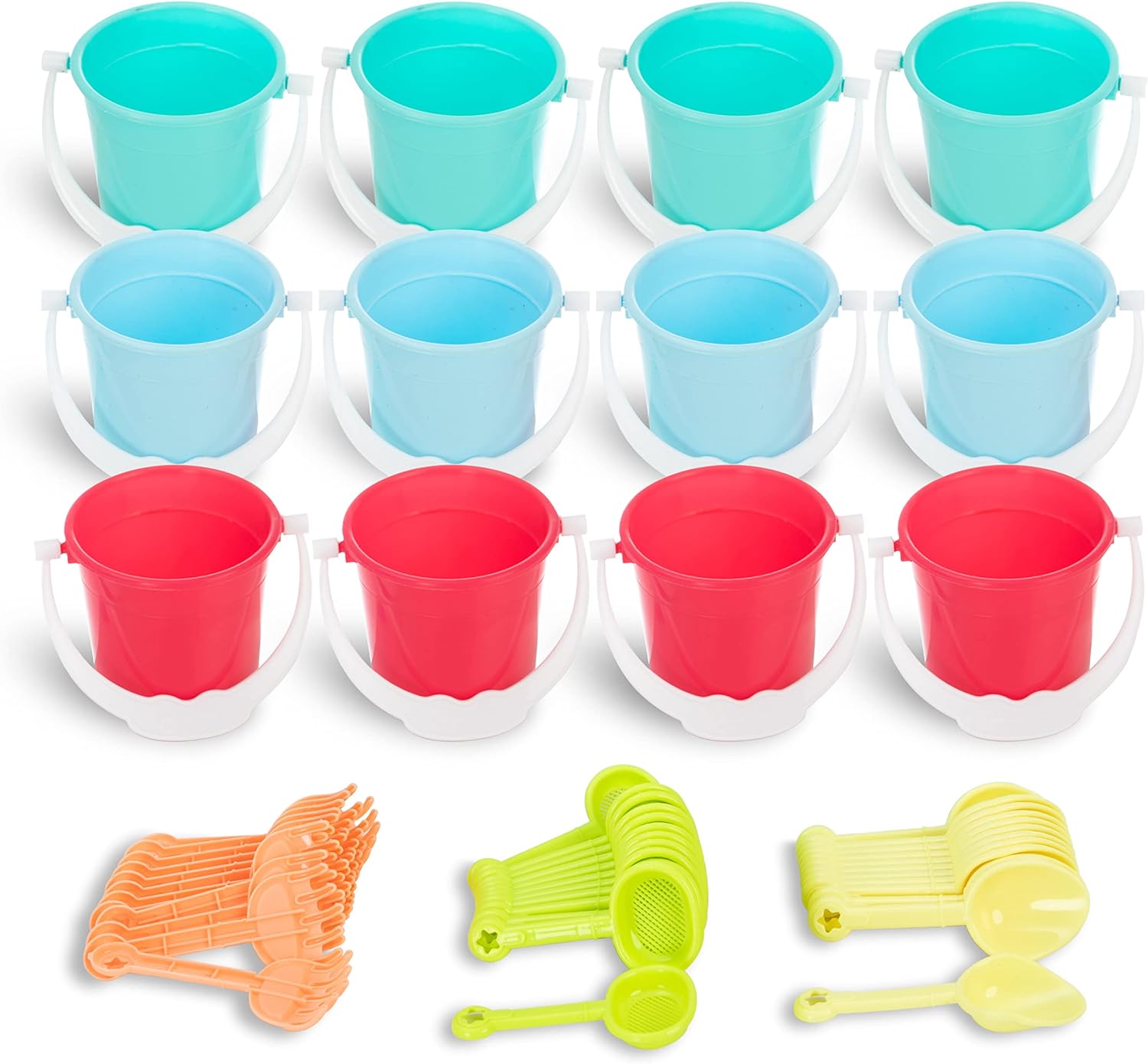12pcs Beach Sand Bucket and Shovel Toys Party Favors 3in