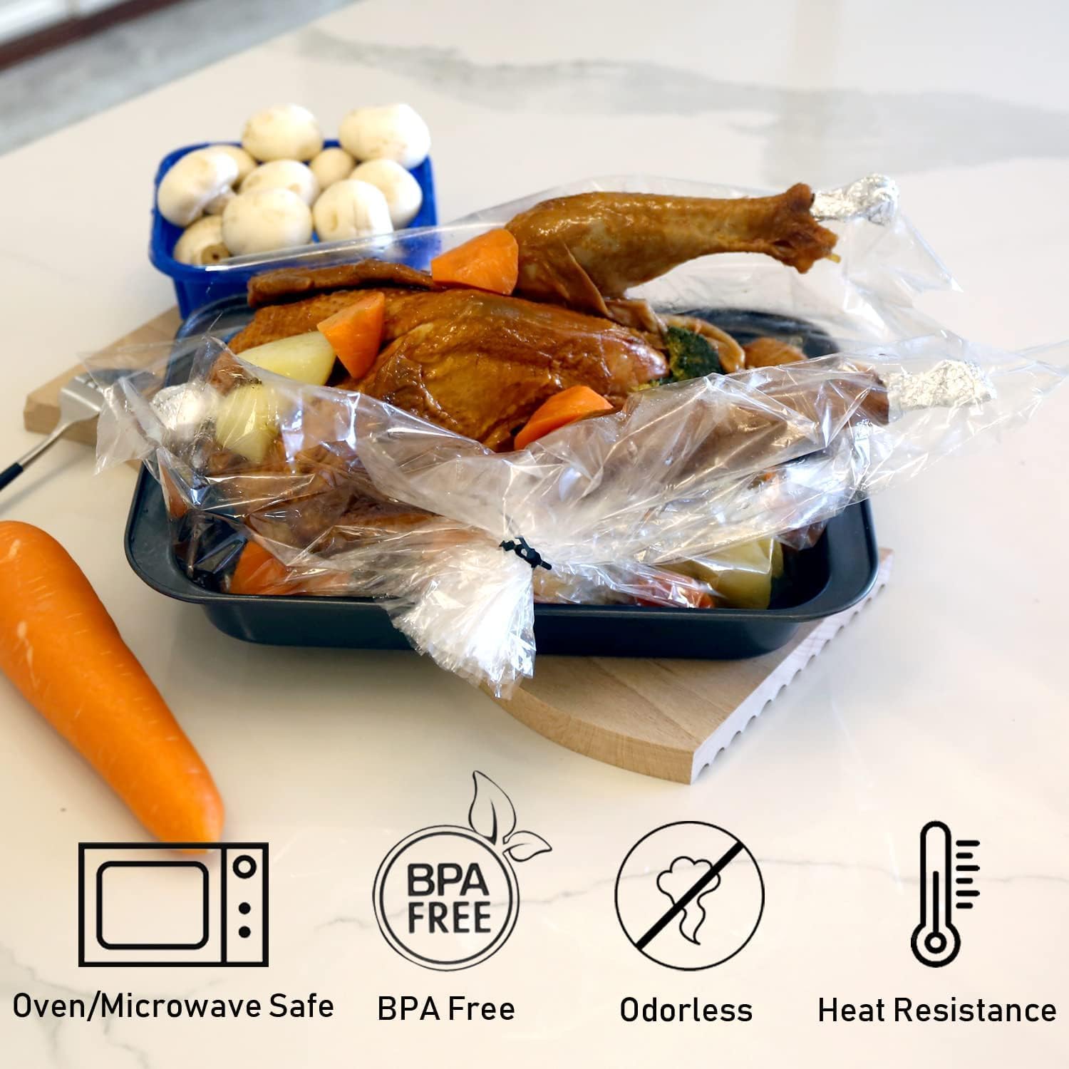 30 PCS Oven Roasting Bags with Ties — 43 x 35cm Heat-Resistant Cooking Bags for Chicken Turkey Meat Fish — Multipurpose Food Safe Oven Bags for Baking Steaming Roasting Grilling Meal Prep image 4