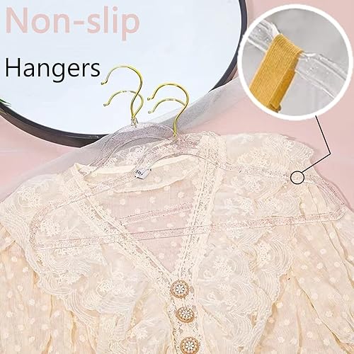 Miniatura 6 de Perchas de Ropa Rosas de 16", Paquete de 40 Perchas de Plástico con Recubrimiento Transparente para Armario de Adultos, Bling Ganchos de Ropa