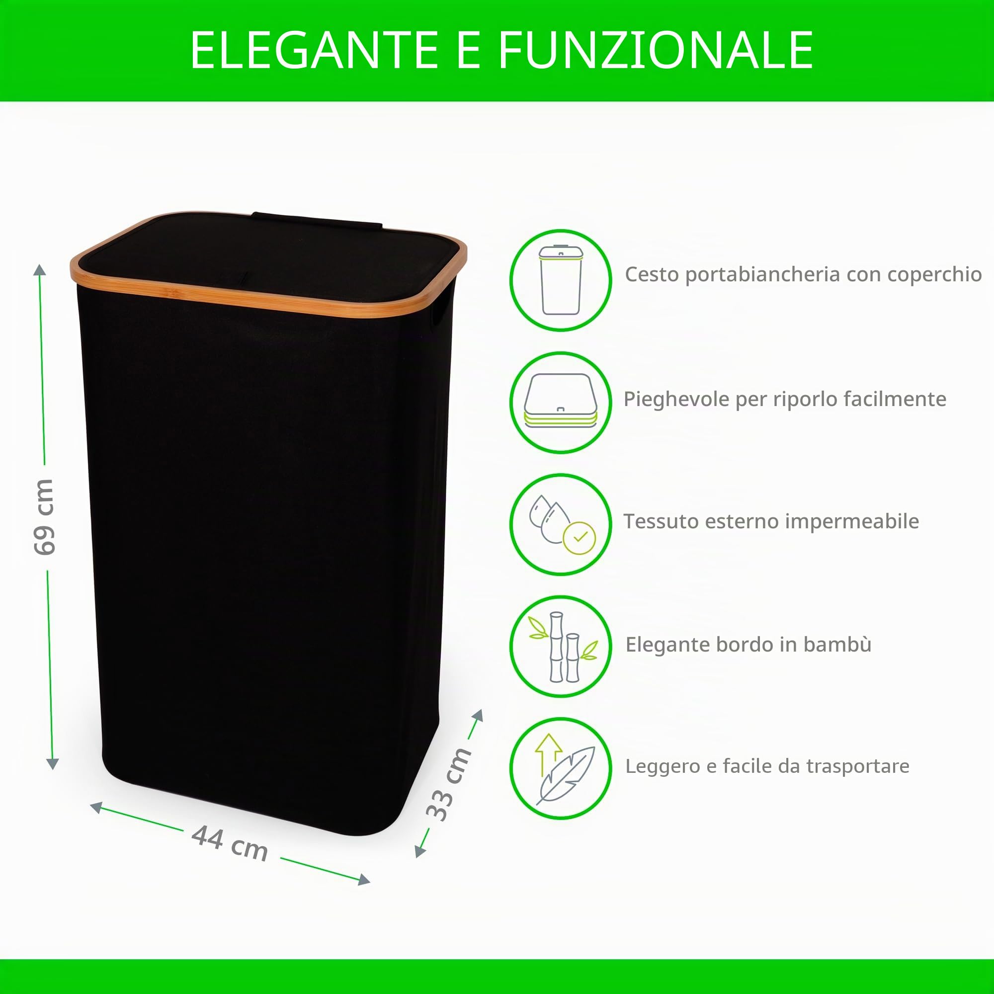 Nest Zest - Cesto portabiancheria doppio da 100L con coperchio, 2 scomparti per ordinare il bucato, cesto portabiancheria con guida per la cura e 2 sacchetti interni rimovibili, cesto per vestiti