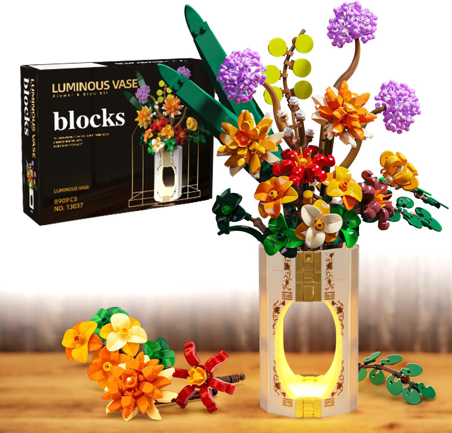Flower Building Sets with Vase, Compatible with Lego Flowers for Adults 890pcs, Artificial Flowers Building Blocks for Botanical Collection for Adult, Ideal Gifts for Teen Girls Mom Women Girlfriend