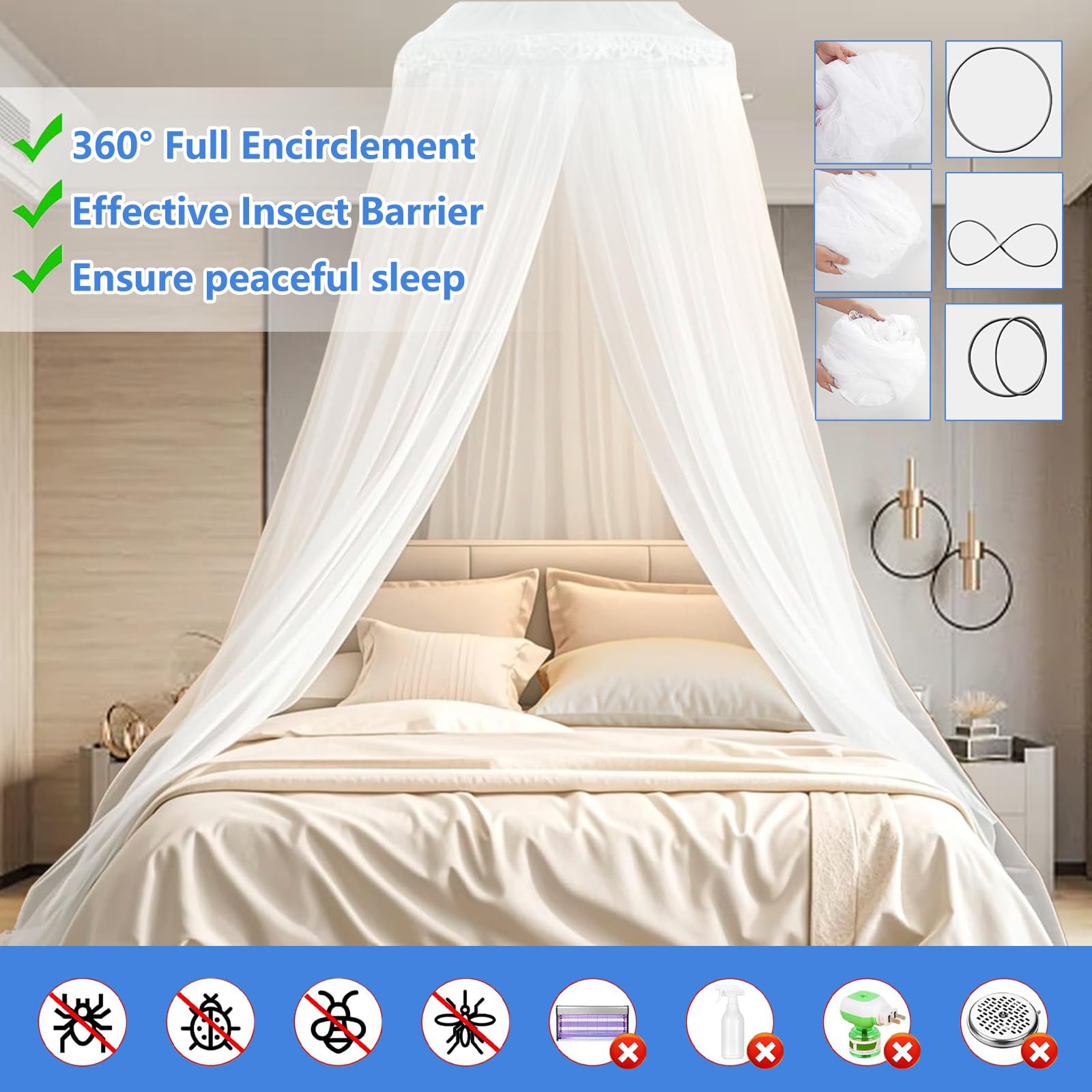 Zanzariera da Letto Zanzariera da Viaggio Letto Bambino Baldacchino per Amaca Casa Viaggi Campeggio 60x250x1050cm Bianco