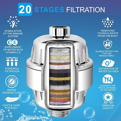 Miniatura 2 de Filtro de ducha de 20 etapas, filtros de ducha de agua dura para eliminación de cloro, metales pesados y otros sedimentos, mejora drásticamente la