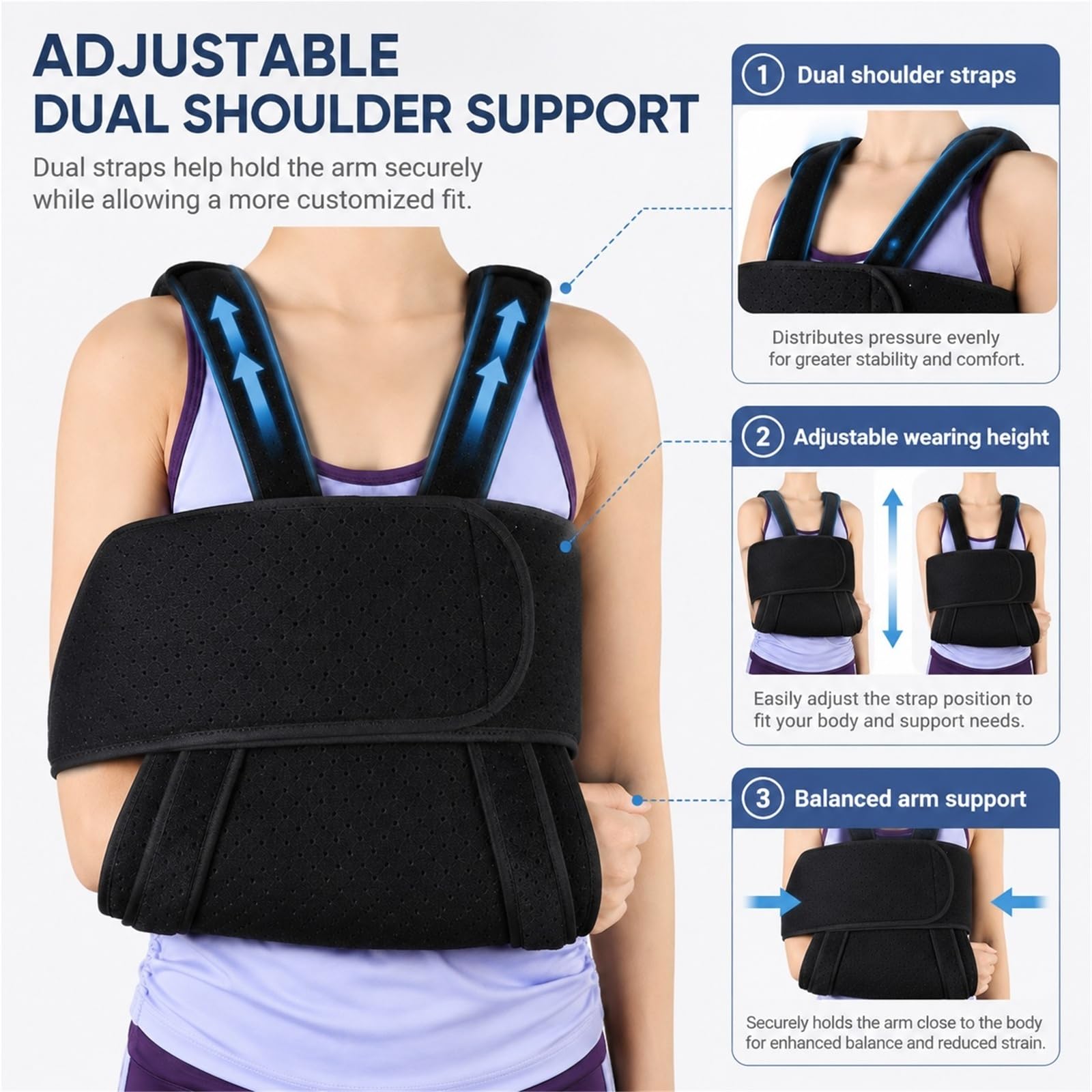 Cabestrillo para Brazo Inmovilizador de Hombro para Dormir Ajustable Soporte para Lesión de Manguito Rotador Fractura de Clavícula Dislocación Postoperatorio