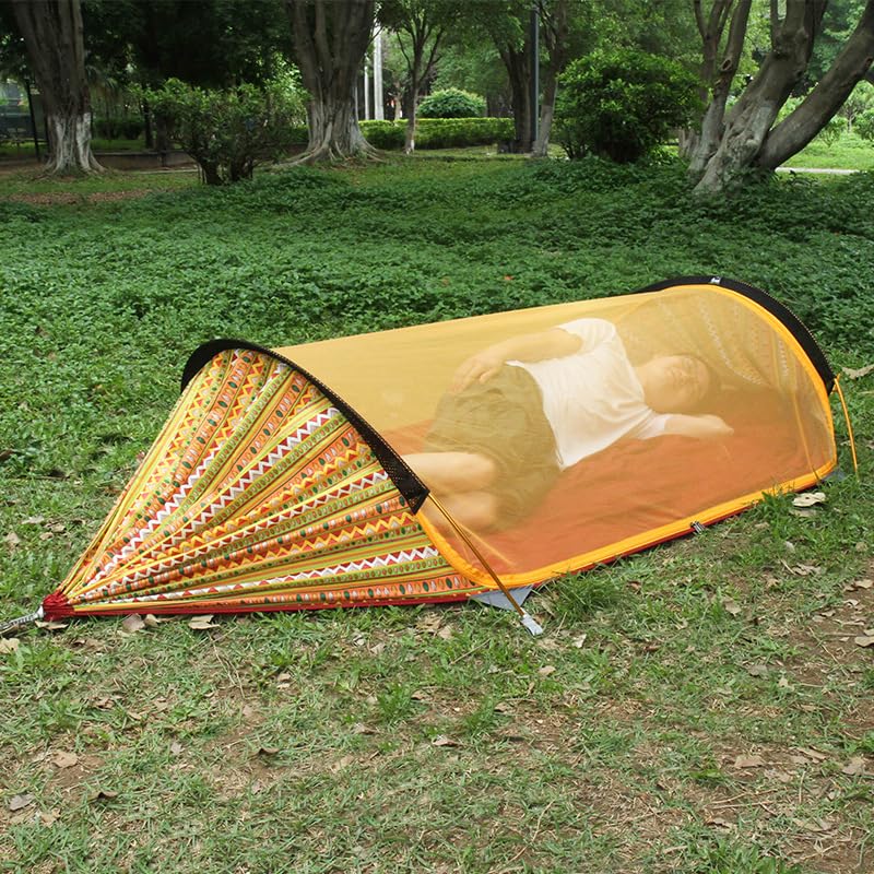 Hamaca de camping al aire libre con mosquitera, diseño antivuelco, tela de paracaídas, ligera y portátil para viajes y uso en el patio trasero