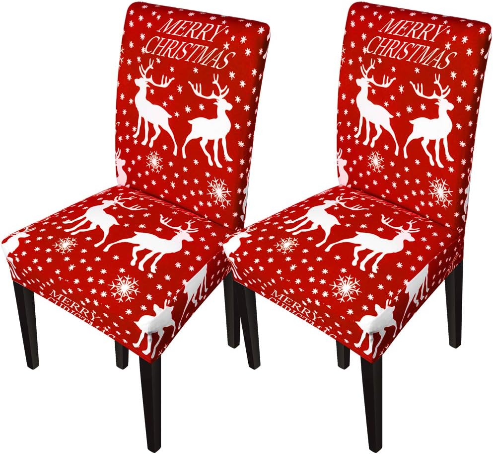 GoodtoU Chair Covers for Dining Room Christmas Dining Chair Slipovers Christmas Decorations (Set of 2,Snowflakes Deer)