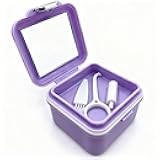 Denture Bath Case, Denture Soaking Container Denture Cup Soaking Holder Mouth Guard Denture Box Denture Baths Cleaning with Lid Waterproof （Purple）