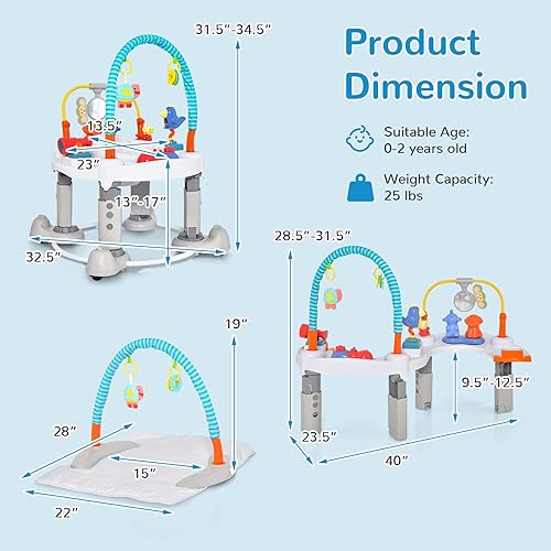Miniatura 6 de INFANS Baby Bouncer Centro de actividades, 5 en 1, platillo de actividad de rebote para niños pequeños, mesa de actividades con asiento giratorio de
