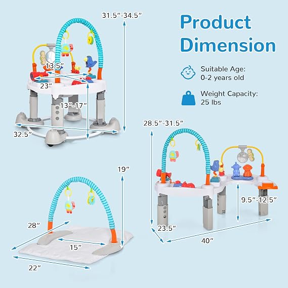 INFANS Baby Bouncer Activity Center, 5 in 1 Toddler Bouncing Activity Saucer Playtime Mat Activity Table with 360Rotating Seat, 3 Adjustable Height, Foldable Exersaucer Learning Walker (Light Grey)