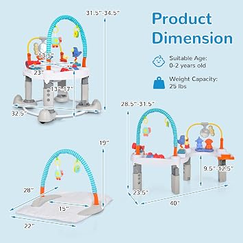 INFANS Baby Bouncer Activity Center, 5 in 1 Toddler Bouncing Activity Saucer Playtime Mat Activity Table with 360Rotating Seat, 3 Adjustable Height, Foldable Exersaucer Learning Walker (Light Grey)