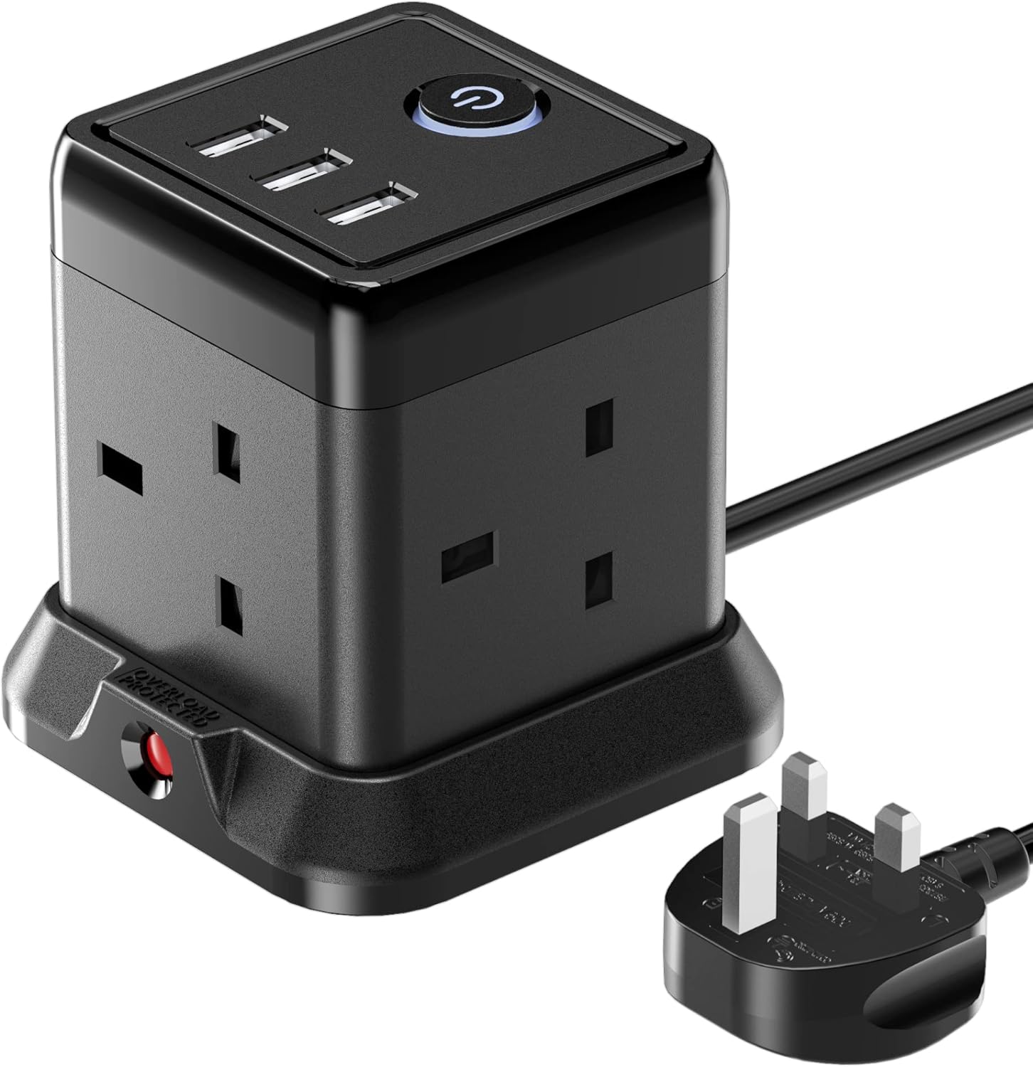 Hulker 3M Cube Extension Lead with 3 Slots 4 Gang Plug Socket with Switch 4 Way Power Strip with 3 USB Port 3 Metre Extension Cable Black 13A 3250W for Home Dorm Office Hulker 3M Cube Extension Lead with 3 Slots 4 Gang Plug Socket with Switch 4 Way Power Strip with 3 USB Port 3 Metre Extension Cable Black 13A 3250W for Home Dorm Office
