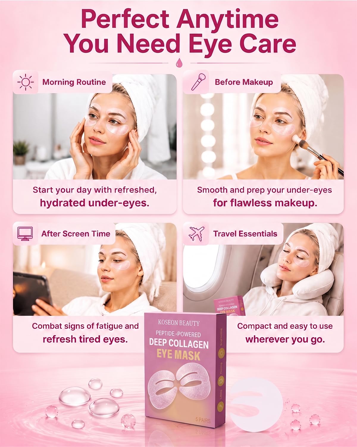 Peptide Powered Deep Collagen Eye Mask 5 Pairs (1PCS) | Under 360° Fit, Hydrating with Hyaluronic Acid Moisturizing for Dark Circles & Puffiness Wrinkles
