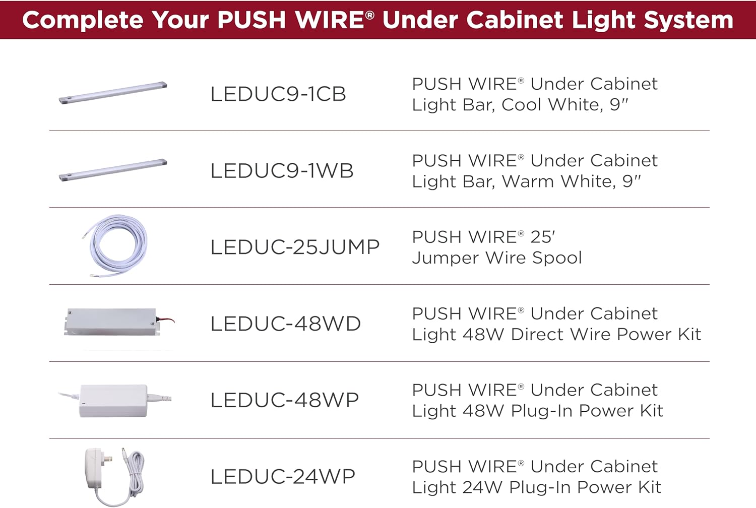 PureOptics LED Push Wire® Under Cabinet Light Bar, Plug-in or Hardwire, 9", Cool White, Gray, (LEDUC9-1CB)