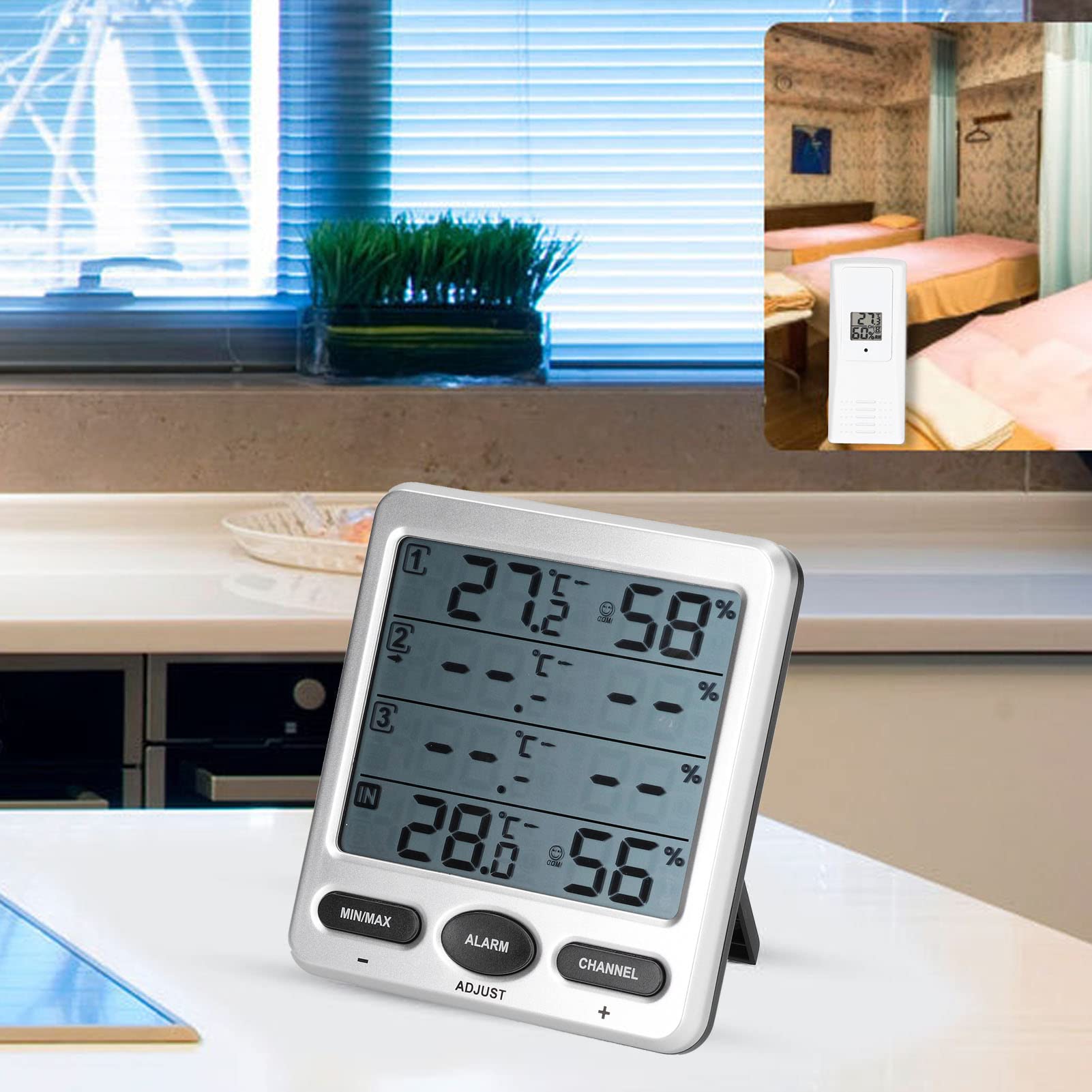 Cyfrowy termometr higrometr, miernik przenośny wewnętrzny zewnętrzny alarm wilgotności miernik temperatury z 3 pilotami do pokoju dla domu szklarni