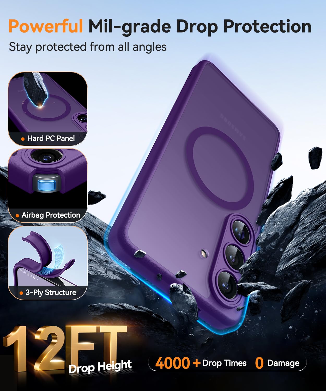 CANSHN Magnetica Cover per Samsung Galaxy S26 Plus (6.7 Pollici), [Protezione Completa Della Fotocamera] Custodia Traslucida Opaca Protettiva Sottile Antiurto,Viola Profondo
