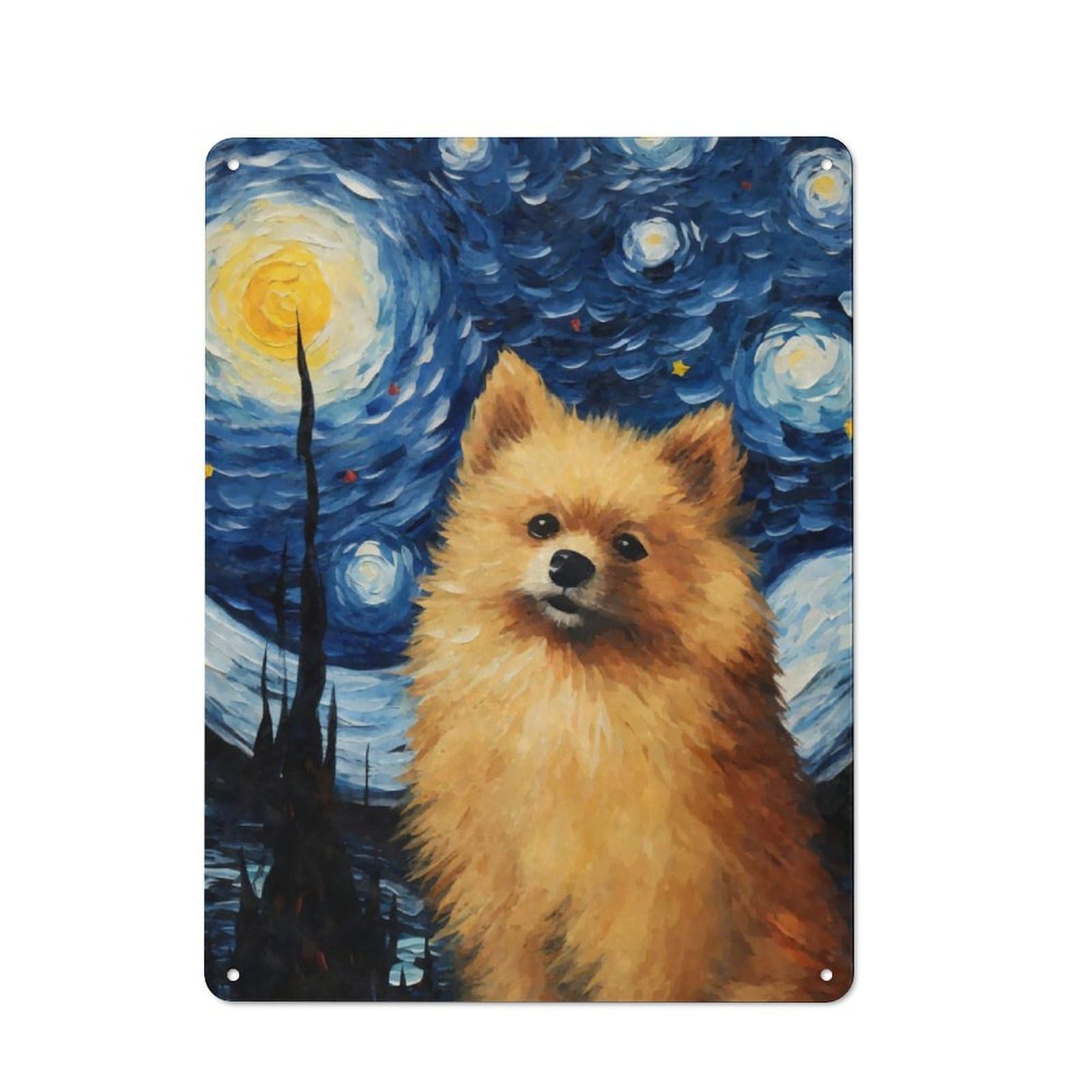 Junmoney Pomeranian Starry Night Farmhouse Metal Sign With Design 40X30cm, Rustic Rustic Kitchen Decor For Dining Room, Cafe, Entryway Or Family Room