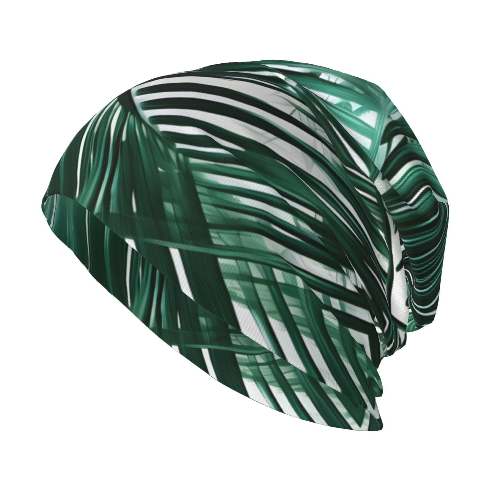 Transparent Palm Leaf Pattern Printed Adult Fashion Knitted Knit Hat - Soft, Comfortable, and Breathable Black