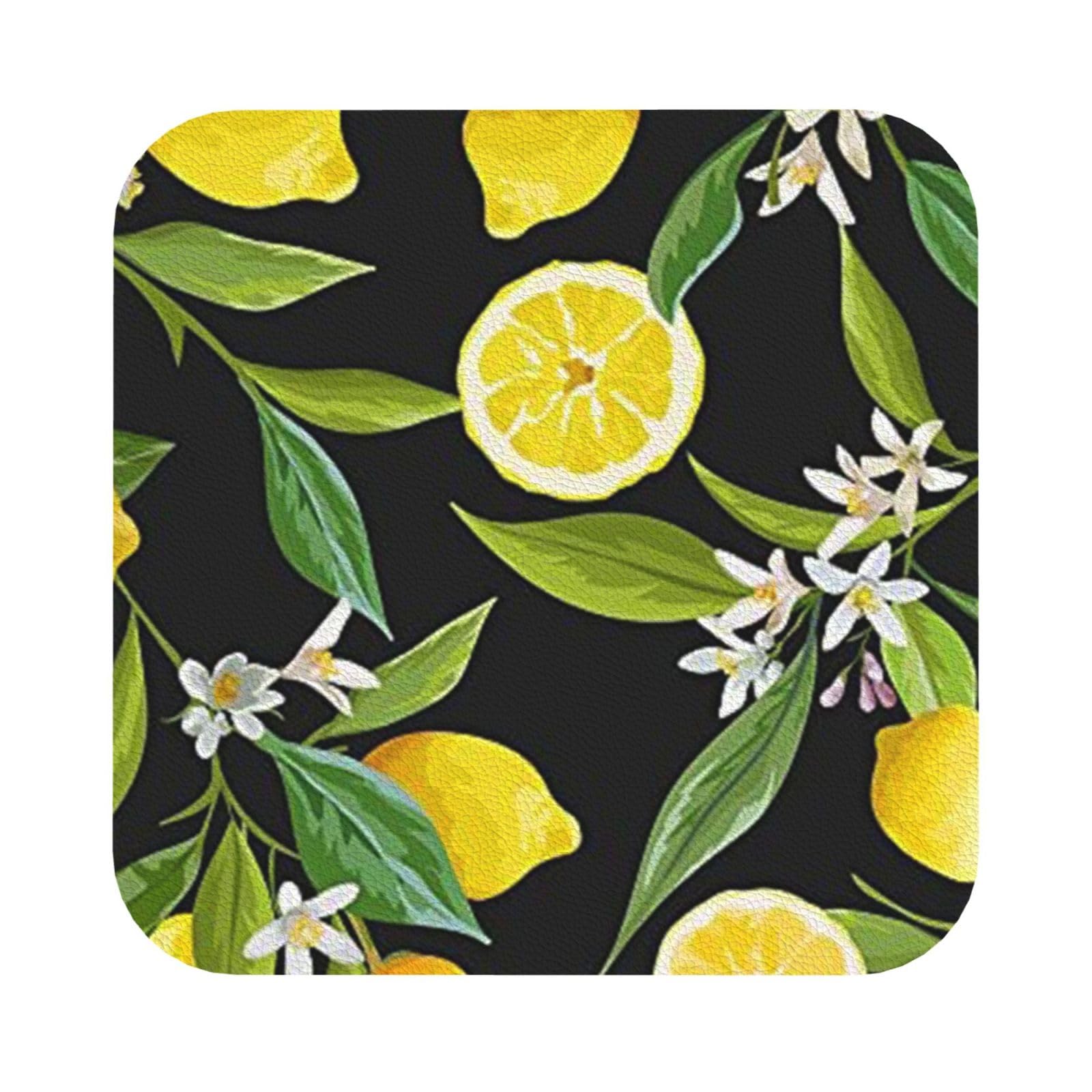 citrus fruit pattern PU Leather Coasters Set of 6 Square Drink Coasters