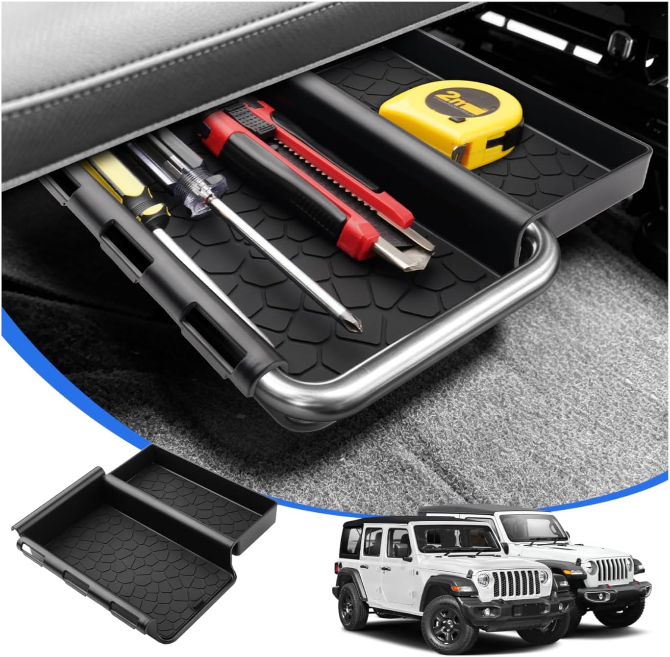 Front Under Seat Storage Organizer Tray, Under Seat Storage, Hidden Organizer Compatible with Wrangler JLU 2018-2026 and Gladiator JT Truck 2020-2026