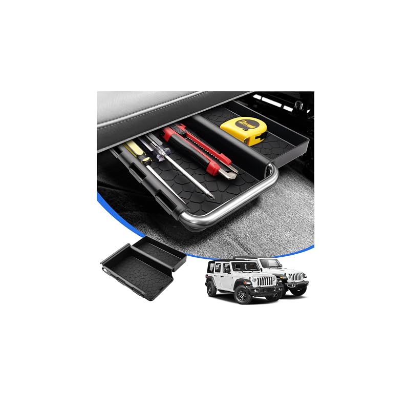 Organizador de Armazenamento sob o Banco Dianteiro Huidnnas para Wrangler JLU e Gladiator JT, ABS Preto, HN09K0355
