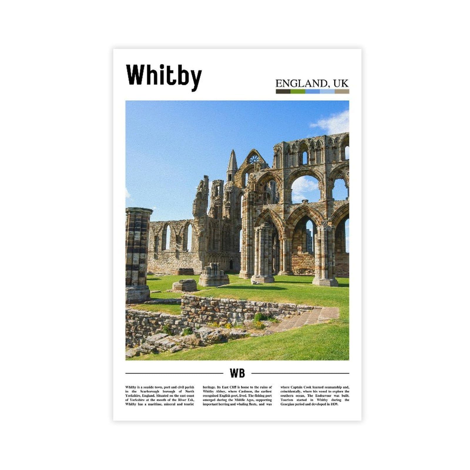 F I N U C B Whitby North Yorkshire Anglia Wielka Brytania płótno sztuka ścienna do salonu dekoracja ścienna nowoczesne wydruki miasta plakat grafika do domu biura bez ramki 60 x 90 cm