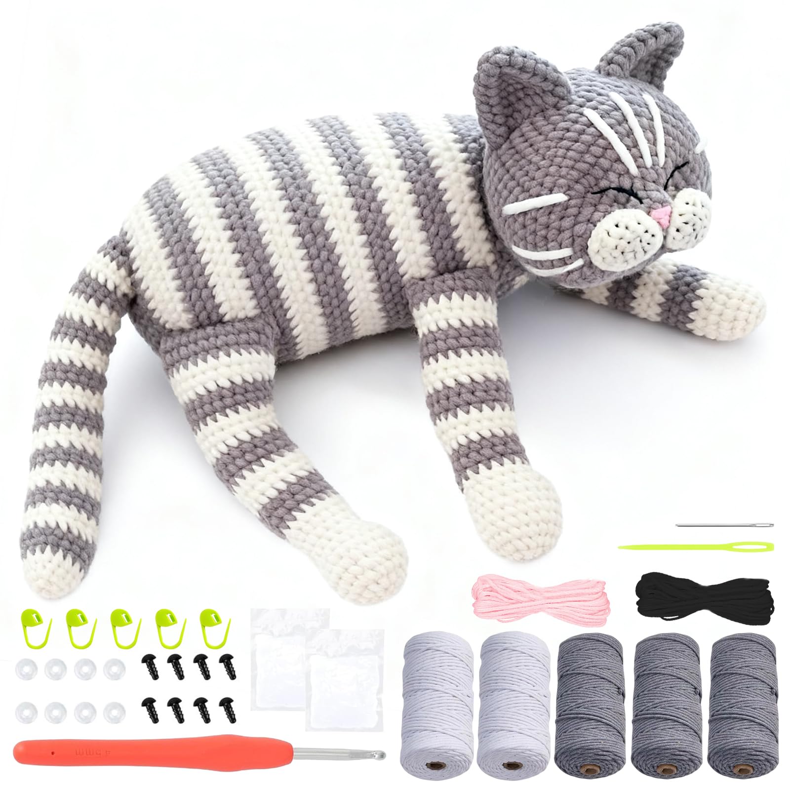 Kit crochet débutant complet pour crocheter un mignon chat en laine - 8