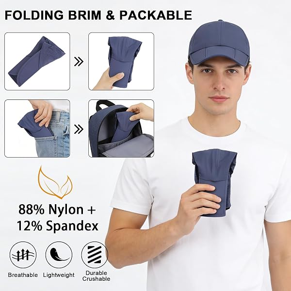 Men's Women's Summer Baseball Cap, Foldable Sports Outdoor Quick Drying Sun Hat, Anti UV Breathable Lightweight Adjustable Visors Golf Leisure - 4