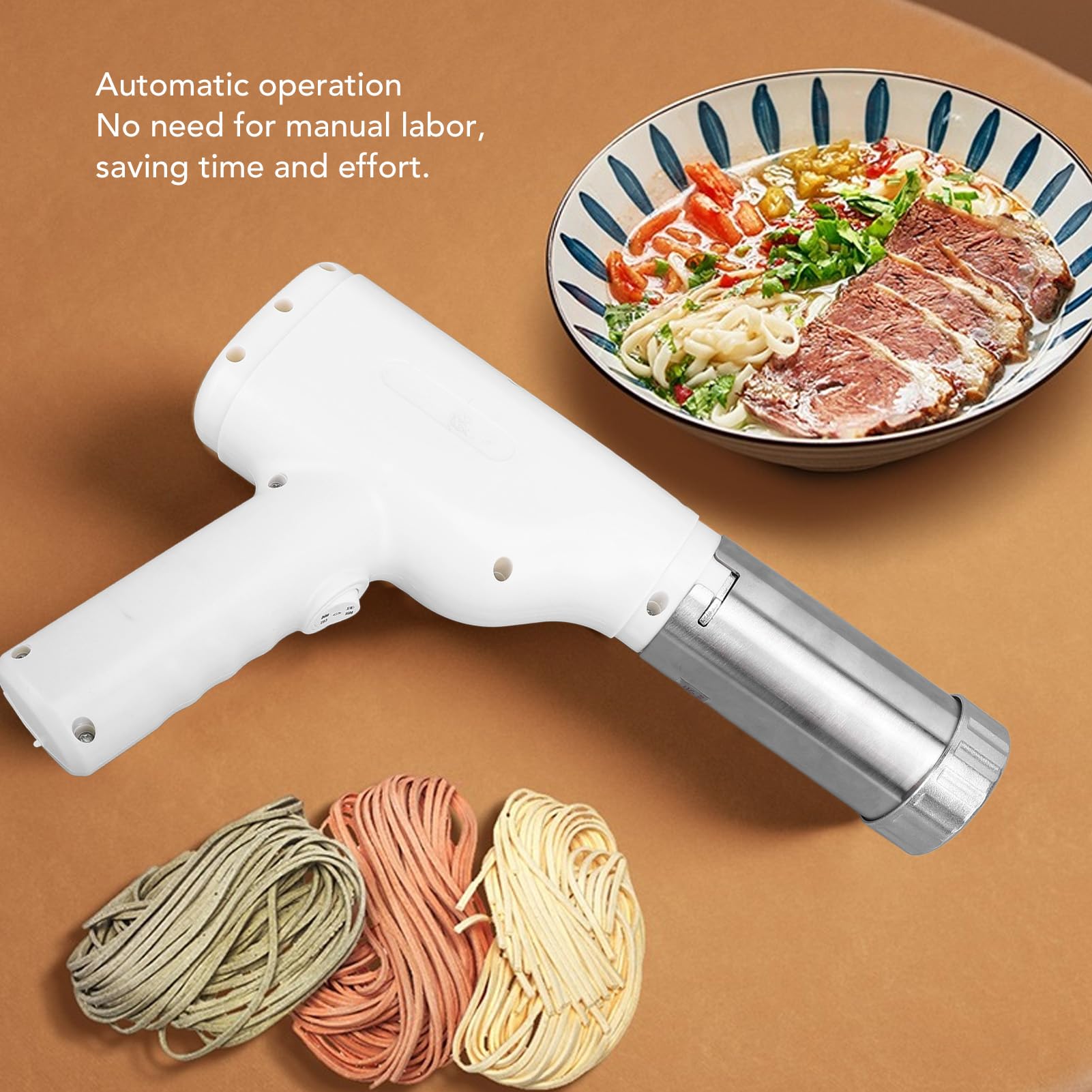 Máquina para hacer fideos de mano, totalmente automática, inalámbrica, portátil, eléctrica, para hacer fideos, para amantes de las pastas de cocina, acero inoxidable ABS, 20,8x20cm
