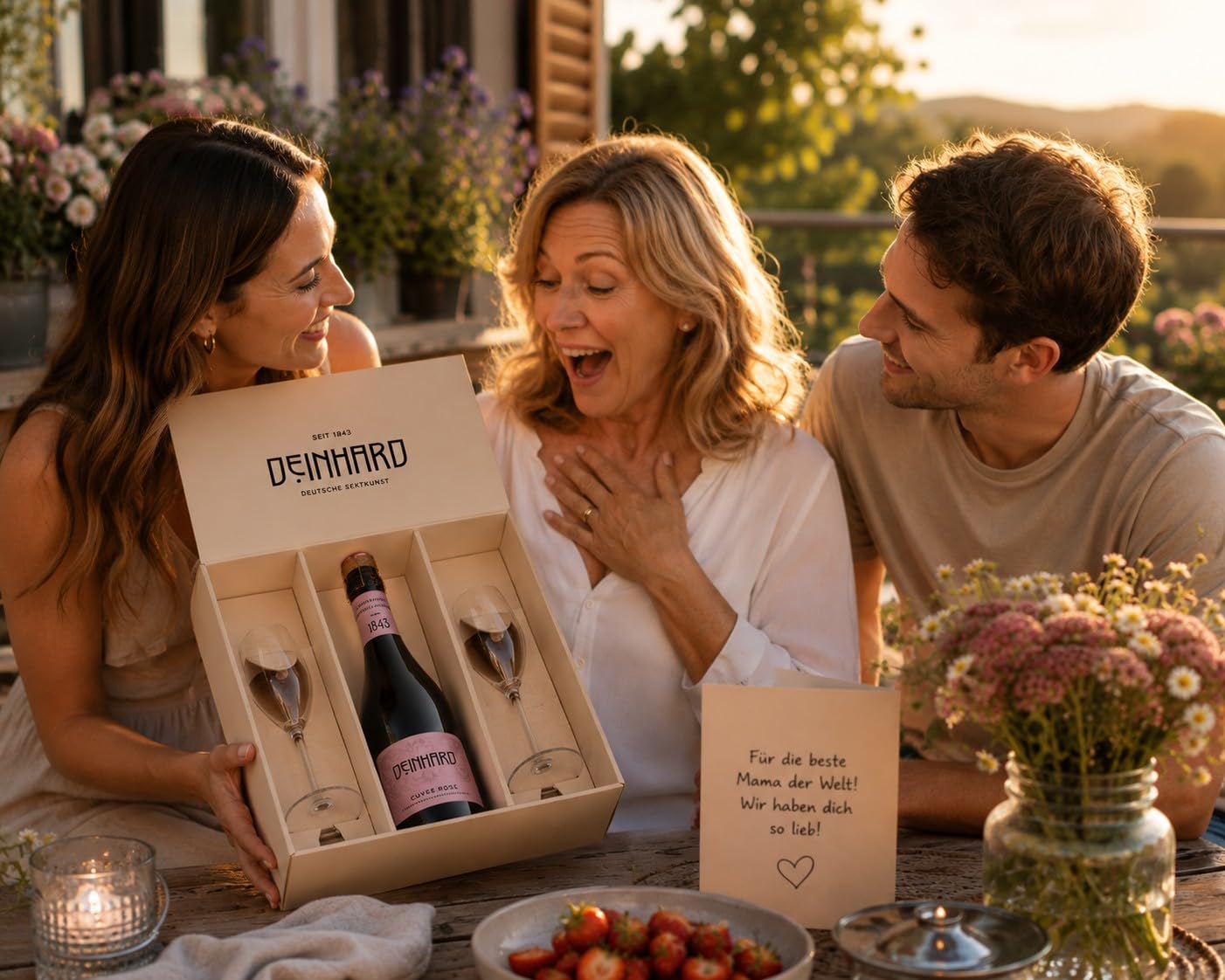 Deinhard Geschenkpaket Cuvée Rosé Sekt Brut 0,75 l + 2 hochwertige Sektgläser