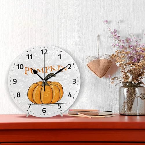 Miniatura 4 de Vdsrup Reloj de pared de calabaza de cosecha de otoño, reloj redondo de Acción de Gracias, silencioso, sin tictac, decorativo, de 9.5 pulgadas,