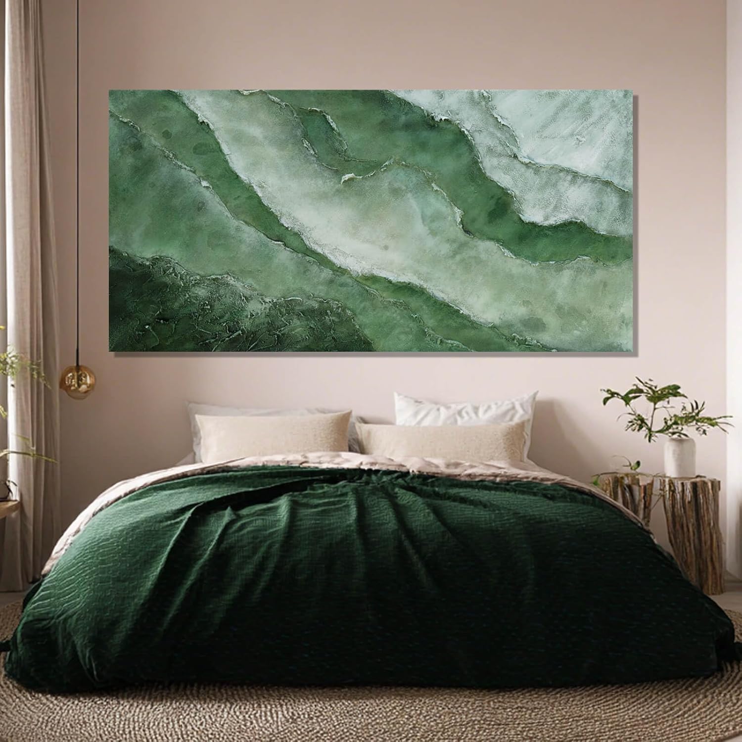 ZENPEE Green Modern Wall Art, Texture Abstract Oil Painting, for Living Room, Wall Decor for Office, 29" x 58" Canvas Painting - Image 7