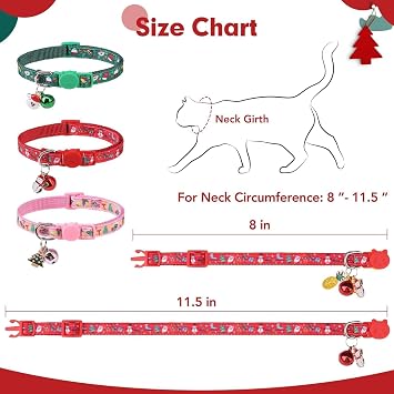 BINGPET Cat Collar, 3 Pack Adjustable Breakaway, Cute Kitty Collars with Bell, Christmas, for Girl Boy Cats & Small Pets
