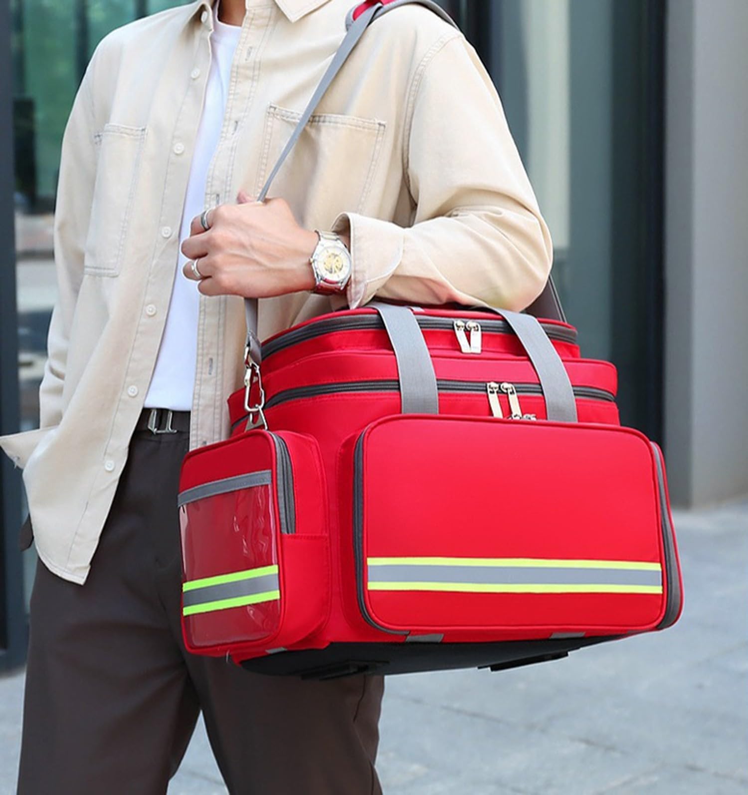 Bolsa Vacía para Traumatismos Médicos De Emergencia,Botiquin,Bolsa De Primeros Auxilios Grande con Separadores Desmontables, Ideal para EMT, EMS, Cuidado De La Salud En El Hogar, Coche,Casa A