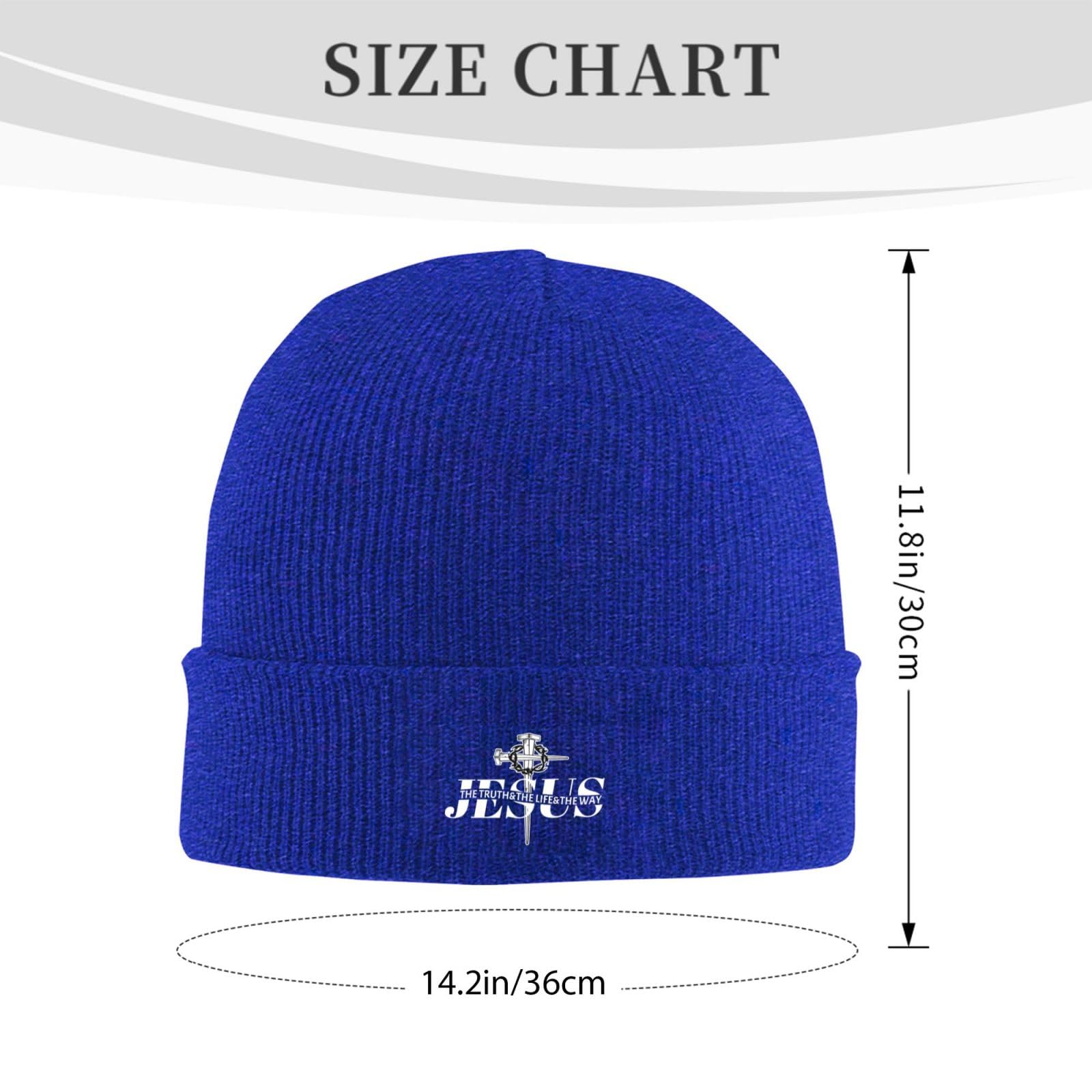 Jesus The Way Truth Life Cross Nails Knit Beanie Hat for Men Women Printed Funny Pattern Skull Cap Warm Elastic Skiing Cuff Hats City Walk Gift Blue