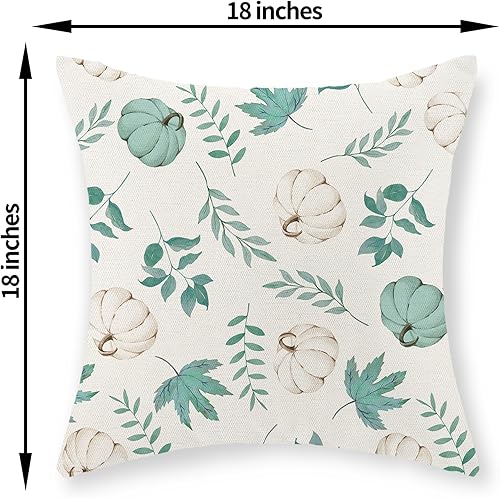 Miniatura 6 de Juego de 2 fundas de almohada de otoño de 18 x 18 pulgadas, diseño de calabaza y rayas, decoración de otoño, de lino, Acción de Gracias, para