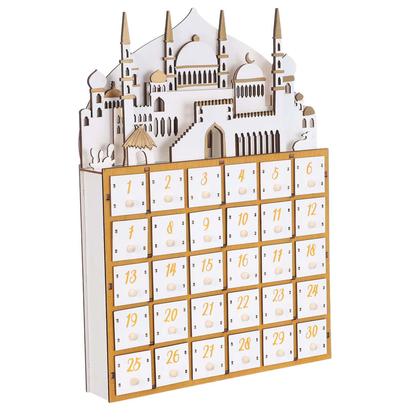 FOMIYES Calendario de Adviento con 30 Cajones de Madera de Ramadán y Luz LED para Cuenta Regresiva y Decoración de Fiestas en Festividades