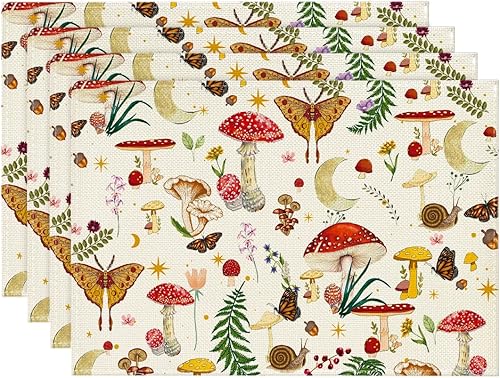 Miniatura 1 de Artoid Mode Juego de 4 manteles individuales modernos de hongos beige de 12 x 18 pulgadas para decoración de fiestas, cocina, comedor