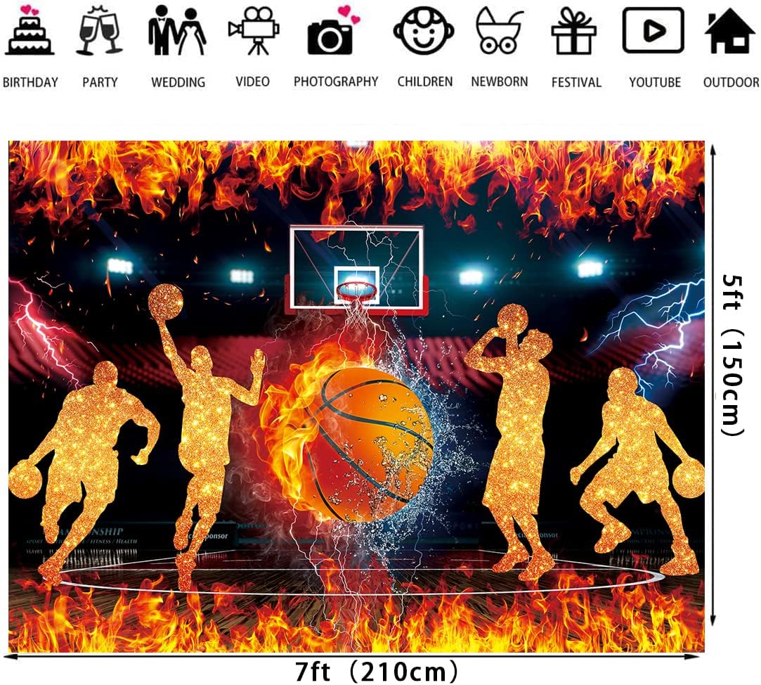 Basketball Theme Backdrop for Photography 7x5FT Star Slam Dunk Basketball Sports Background for Boys Basketball Happy Birthday Party Decorations Supplies - Image 6