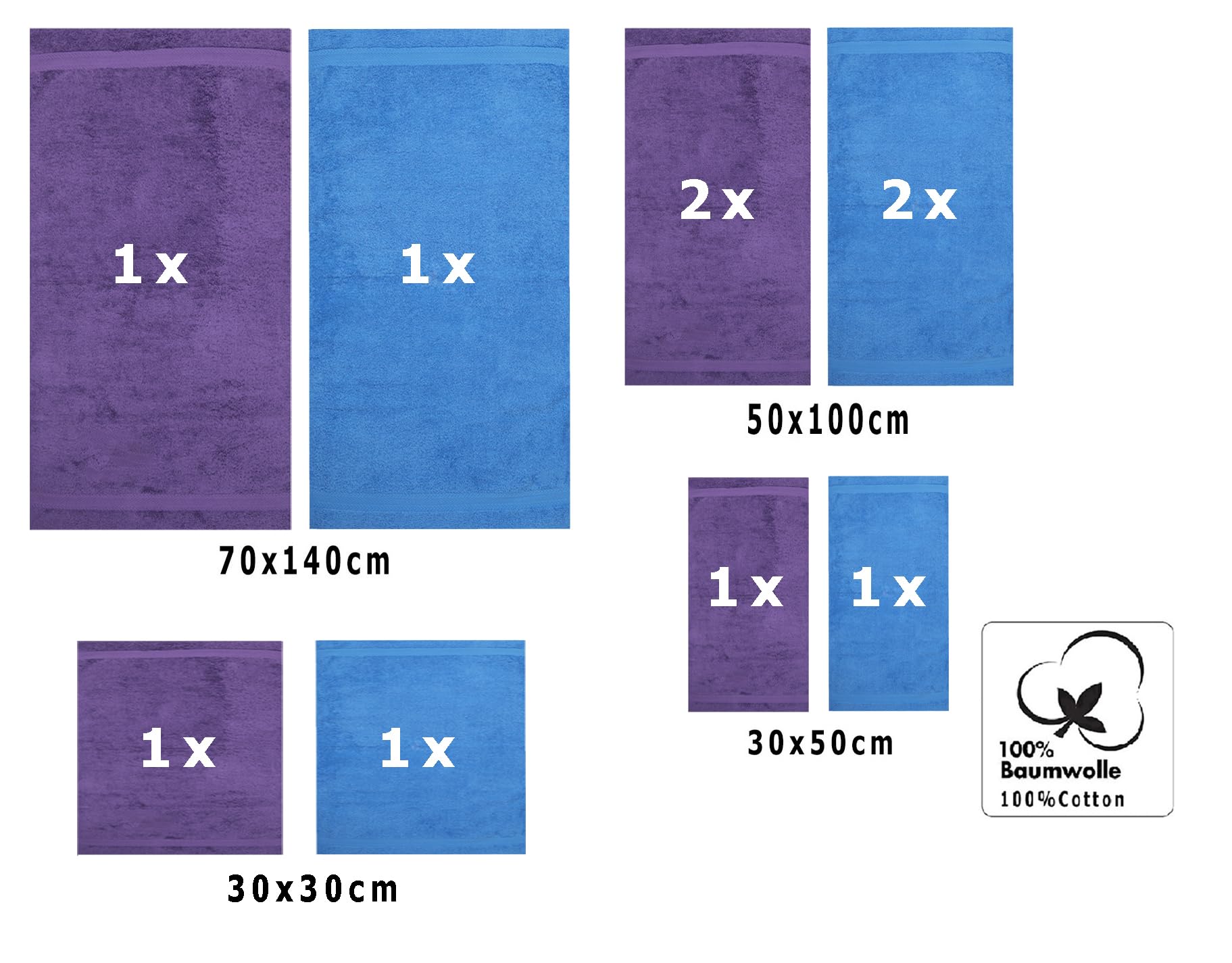 Betz Juego de 10 Toallas Classic 100% algodón 2 Toallas de baño 4 Toallas 2 Toallas de Mano 2 Toallas Cara de Color Morado y Azul Claro