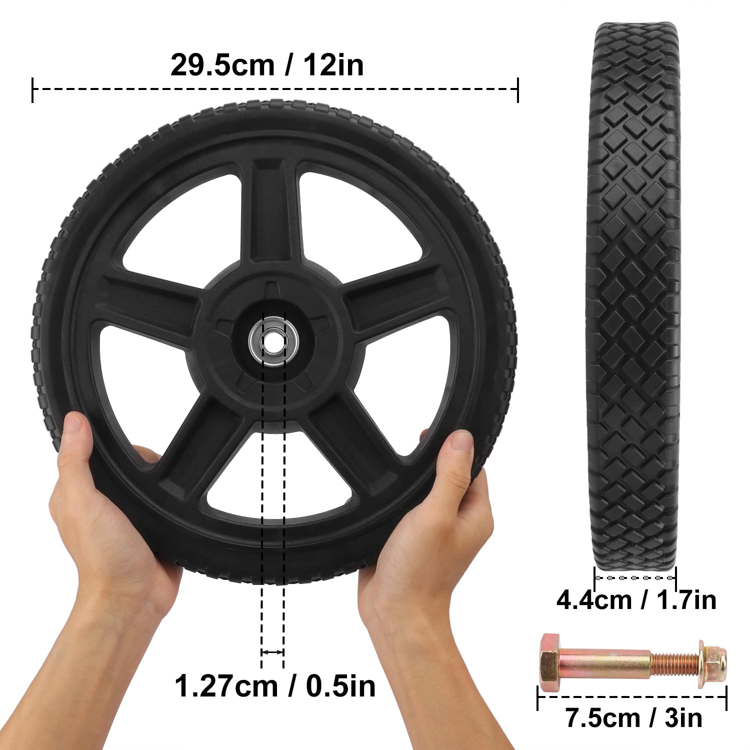 Paquete de 2 ruedas para cortacésped, kits de ruedas de 12 x 1.75 pulgadas, ruedas de silla de ruedas, cortacésped de empuje, se adapta a la mayoría de cortadoras de césped estándar,
