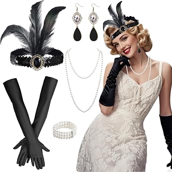 Carreuty 5 Pcs 1920s Flapper Accessories Set, 20s Vintage Costume for Women
