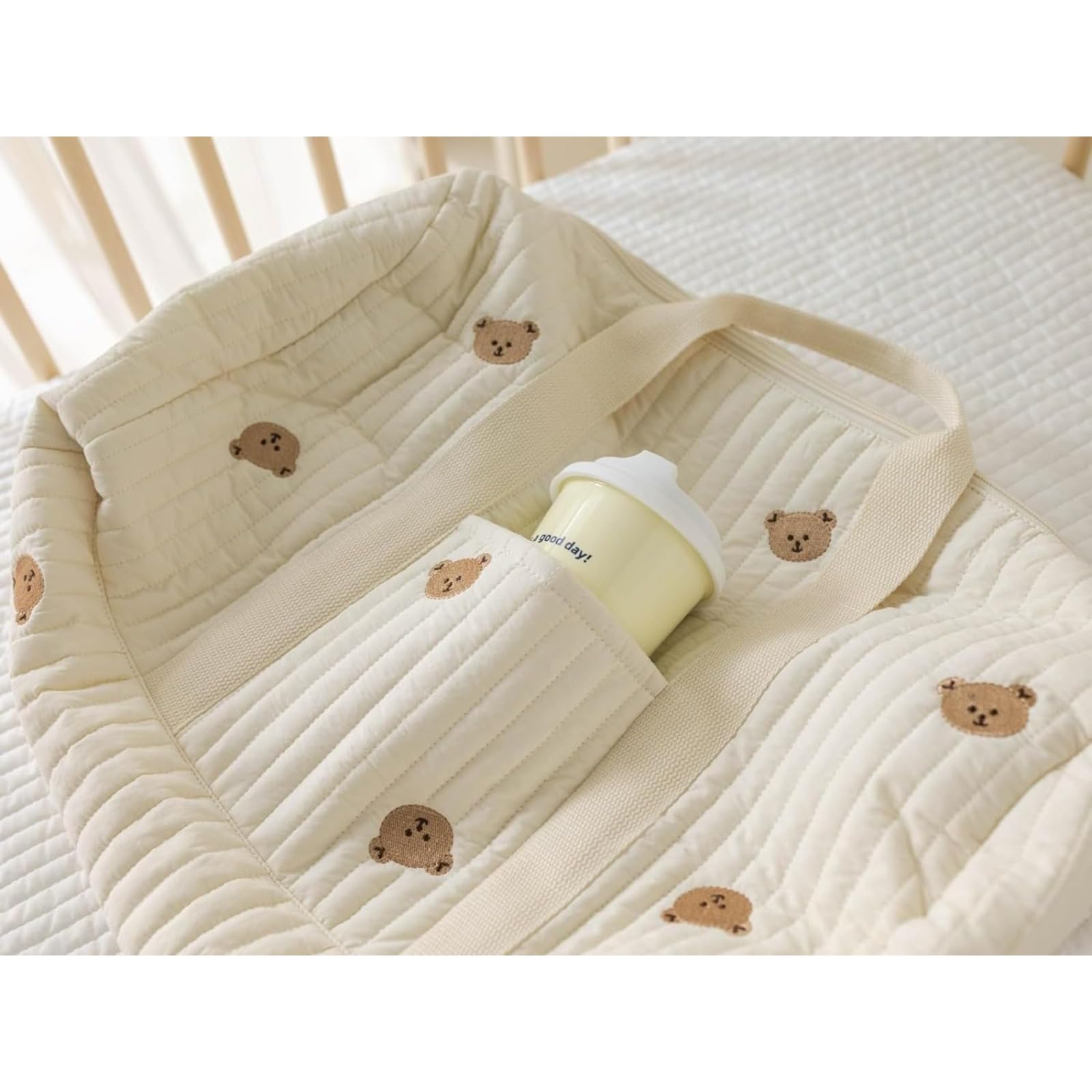 ZVD Bustine Corredino Neonato Ospedale Borsa Passeggino Set 2 Pezzi, Mommy Bag Spalla Cotone Ricamo