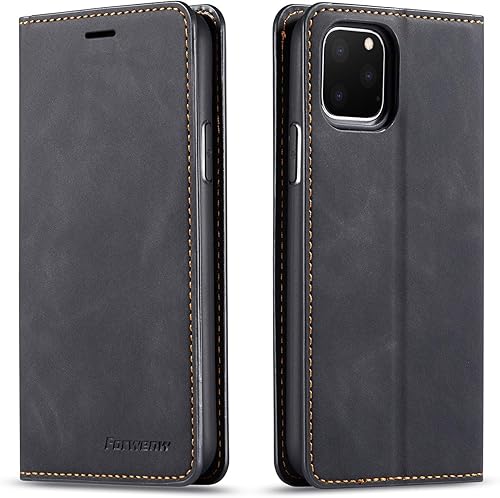 QLTYPRI Funda para iPhone 11 Pro, funda de piel sintética de alta calidad, parachoques de TPU con soporte para tarjetas, atril, absorción magnética