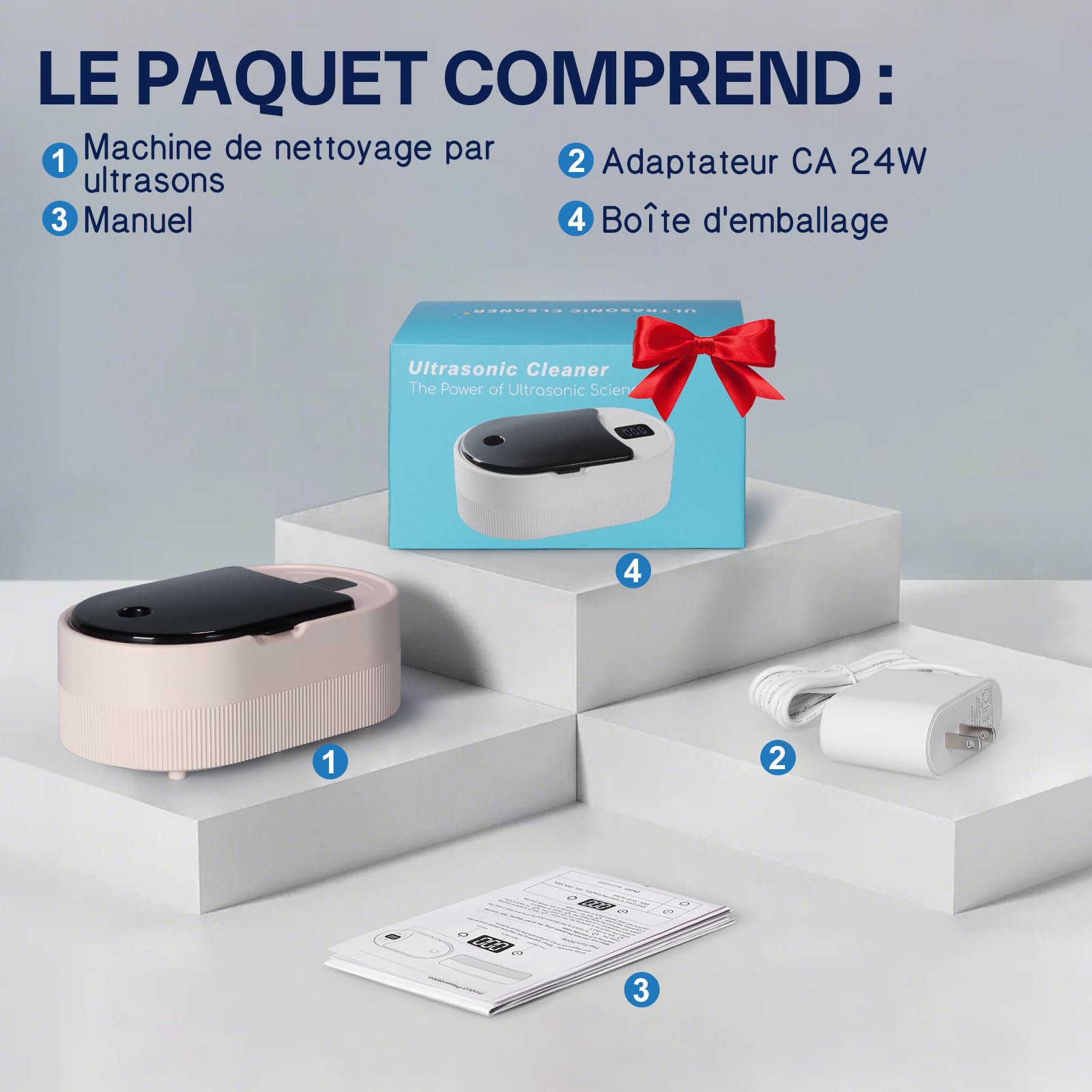 Nettoyeur Ultrasons 45kHz 200ML pour Prothèses Dentaires avec Lampes UV 24W